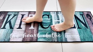 Turquoise Teal Kitchen Rugs and Mats Non Skid Washable Set of 2, Brown Wooden Vintage Farmhouse Floor Mats, Sweet Heart Home Runner Rug, Rustic Kitchen Decor