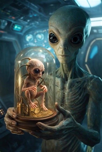 A green alien scientist is analyzing a test tube alien. #ai #greenalien #alien #aliens #scientist