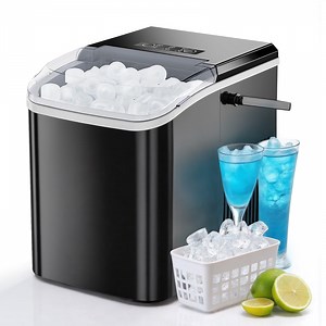 Haysky Countertop Ice Maker, 26 Lbs/24H, Ice in 6Mins, 2 Sizes, Self-Cleaning Portable Ice Machine Countertops for Home, Office, RV, Camping, Black
