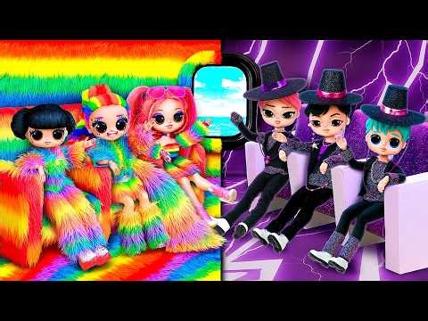 K-Pop Demon Hunters in Rainbow and Black Airplane! 10 Crafts for L.O.L. Dolls