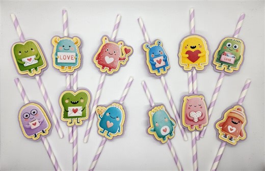 Valentine Monster Straw Toppers | Cute Love Monsters Drink Decor | Kids Valentine Party Straws | Classroom Treat | Valentine Party Decor - Etsy