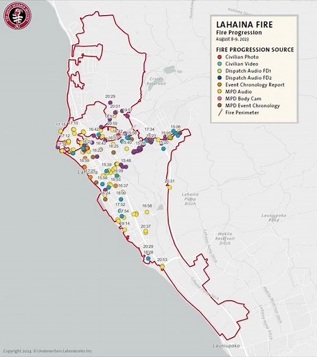 Lahaina fire progression data map