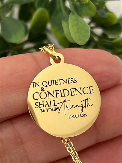 In Quietness and Trust Shall Be Your Strength Christian Gold Scripture Necklace, Isaiah 30:15 Jewelry Faith Necklace Gift for Her - Etsy