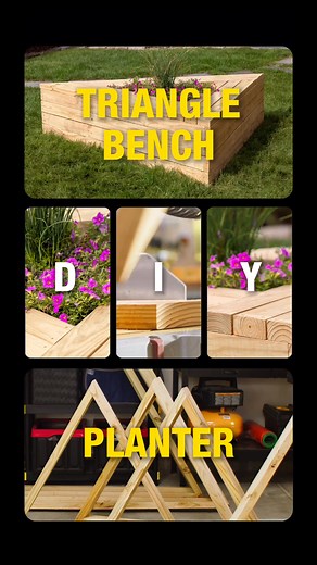 Half bench, half planter = 100% relaxation. Check out this DIY triangle bench planter plan from our friends at YellaWood, and we can help you gather the materials for this build! https://www.yellawood.com/diy-projects/triangle-planter-bench/ | Guy C. Lee Building Materials, Wilmington