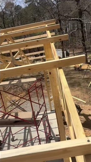 Roof framing on a 30x40 post frame shop DMS Construction