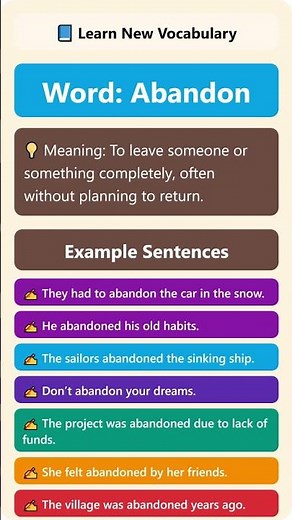 Abandon meaning with example sentences #englishlearning #english