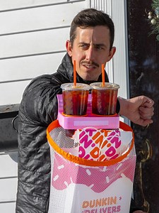 The Coffee Cargo Carrier™️ You’ve never carried so much in one trip from the car before. With our latest forearm contraption, carry absolutely everything from your car without spilling your Dunkin' coffee. The military grade cargo next can be filled to the brim with your coffee cups stay snug within our double grip holsters. This is a new coffee carrying revolution. #ad | Unnecessary Inventions