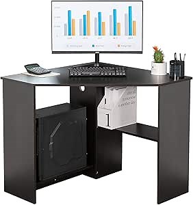 PayLessHere Corner Computer Desk,Triangle Corner Desk for Small Spaces Multi-Function Writing Table Workstation with Storage Shelves for Home Office,Black