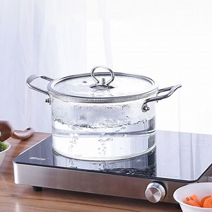 [Hot Item] Big Size Transparent Clear Stainless Steel Double-Ear Pyrex Borosilicate Glass Cooking Pot