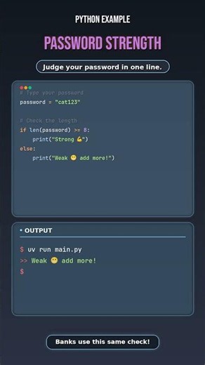 Python Password Checker in 15 Seconds 🔐🐍 #python #coding #programming #learnpython