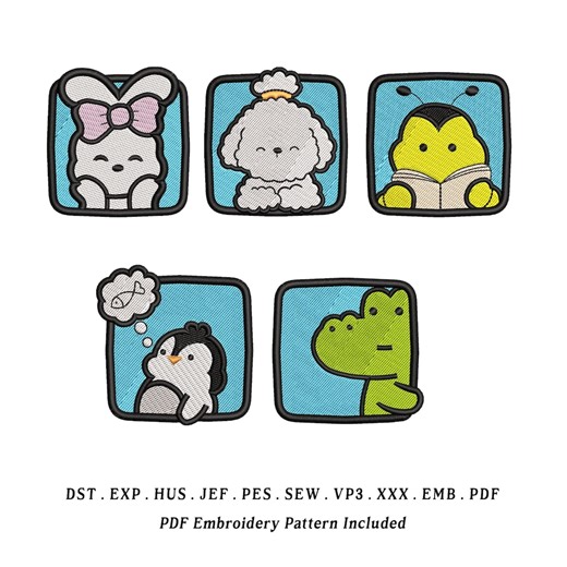 Animal Embroidery Designs – Bunny, Puppy, Ladybug, Penguin, Crocodile Frames (EMB Included) - Etsy