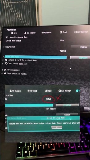 I can't enable Secure Boot, error "Secure Boot can be enabled when System in user Mode" #b450m