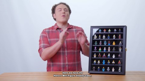 Minifigure Display Case - Collectible Toy Minifigure, Action Figure Display Cabinet - Wall Mount Lockable Showcase - Includes Foot Supports and Microfiber Cloths - Black