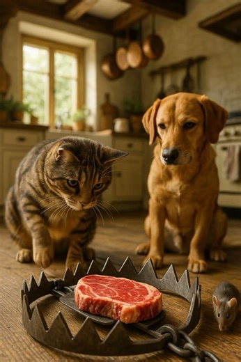 The Cat’s Risky Move: Steak in a Trap! #cat #trap