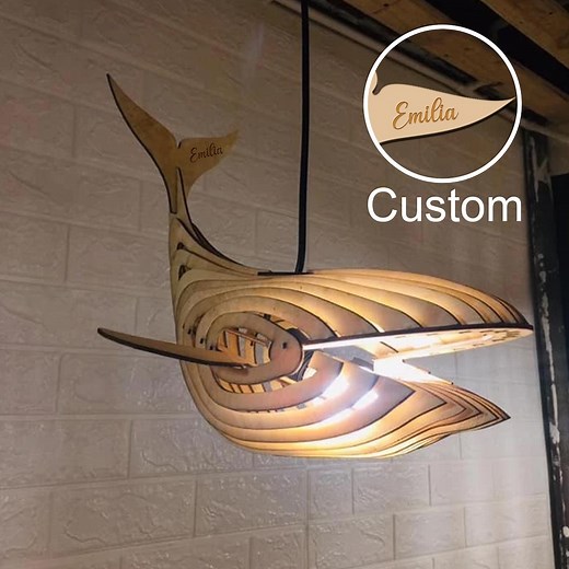 Whale Wooden Pendant Light | Handmade Laser Cut Ceiling Lamp for Nursery, Kids Room or Eco Decor | Wooden Animal Light Fixture - Etsy
