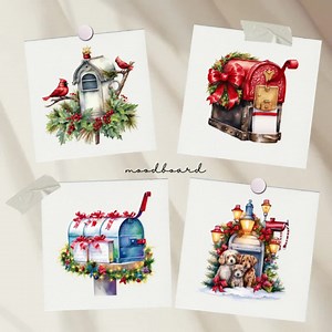 Watercolor Christmas Mailboxes Clipart Bundle: 182 Festive PNG Images (digital Download) - Etsy