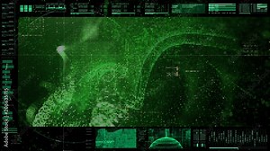 Futuristic motion element user interface information technology virtual head up display for background computer desktop screen display