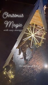 This nativity stable is a simple build that makes such a big impact! I’ve had these nativity silhouettes for years and have been wanting to build a stable around them. Some pressure treated lumber, cedar siding, folding hinges, a star, and it’s complete. ❤️ I did add some branches for a fence around the exterior and it’s definitely my favorite touch. #nativity #nativitystable #diychristmasdecor #christmaslights #diynativity #christmasdecor | Emily Made Home