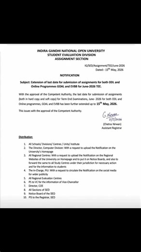Ignou Assignment last Date Extended upto 15 May 2026