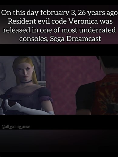 On this day 26 years ago on february 3, Resident Evil Code Veronica was released in one of the most underrated consoles Sega Dreamcast #residentevil #residentevilcodeveronica #capcom #sega #dreamcast