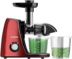 Aucma Juicer Machine,Slow Juicer Extractor,Cold Press Juicer with Quiet Motor and Reverse Function,Masticating Juicer Machine with Brush Recipes,for High Nutrient Fruit Vegetable Juice (Red)
