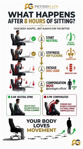 🪑 WHAT REALLY HAPPENS TO YOUR BODY AFTER 8 HOURS OF SITTING? Your body was designed to