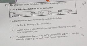 1.2 The table below shows the inflation rate for over a period ... | Filo