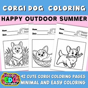 Corgi Happy Summer Coloring Pages |Dogs Coloring Worksheets Fun Activity
