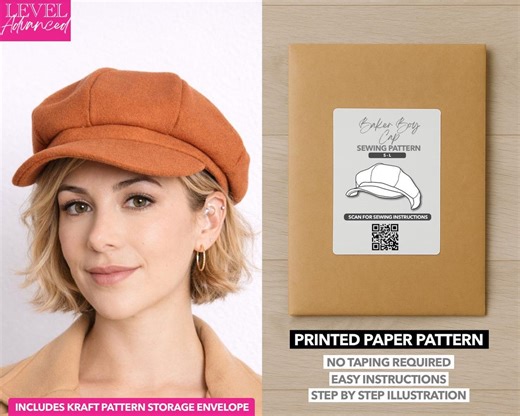 Baker Boy Cap Printed Sewing Pattern – Paper Pattern (three Sizes) - Etsy