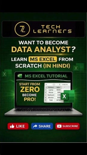 Learn MS Excel from Scratch (Hindi) | Become Data Analyst 🚀