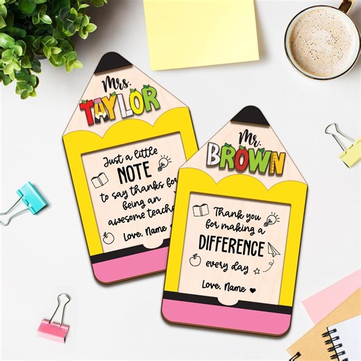 Personalized Pencil Sticky Note Holder , Composition Notebook Style, Note Pad Holders With Teacher Name, Back to School Gift for Teacher - Etsy