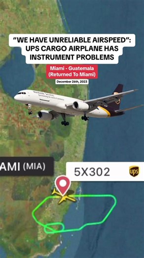 “WE HAVE UNRELIABLE AIRSPEED”: UPS CARGO AIRPLANE HAS INSTRUMENT PROBLEMS #news #aviation #travel #ups #boeing757 #miami #guatemala #emergencylanding