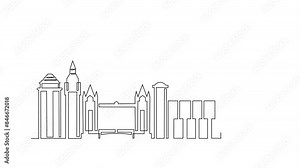 Animated self drawing of London skyline video illustration. Modern city in Europe in simple linear style video design concept. One of big city in England. Iconic architectural building design video.