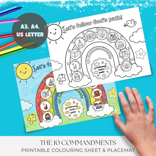 10 Commandments Coloring Placemat: Kids Bible Activity Sheet, Digital Download Pdf | A3, A2, Usletter - Etsy