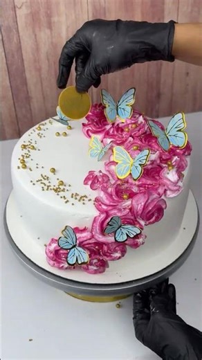 Gold sprinkle butterfly cake that looks impossible #satisfying #cakedesign