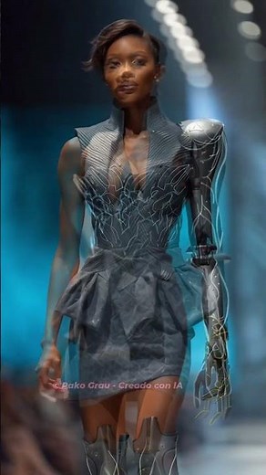 Fashion Week catwalk, model with bionic arm 🦾