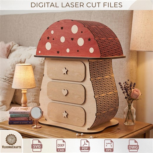 Mushroom Jewelry Box Laser Cut File, 3D Mushroom Chest SVG, Woodland Decor Glowforge Plan - Etsy