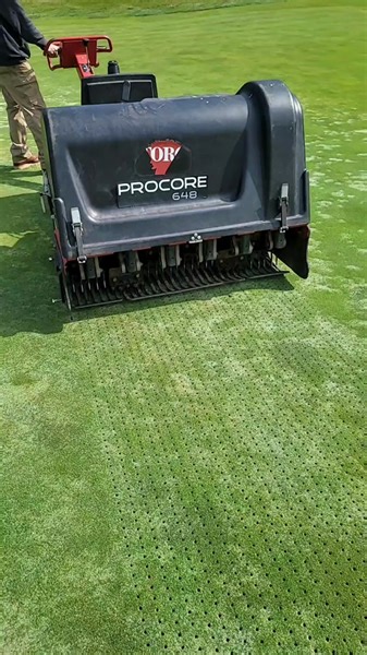 Solid Tine, Seed and Sand for some area's of winter damage..#grass #turfgrass #fypシ #golf #jleo83 #fyp #grasstok #golfcoursemaintenance #golftok