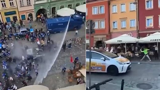 Polish media hit out at English football 'thugs' after ugly fights broke out between Chelsea and Real Betis fans ahead of Conference League final - with police on the hunt for yobs