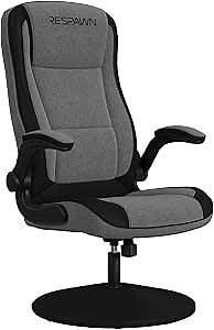 RESPAWN 800 Swivel Rocker Gaming Chair - Ergonomic Floor Gaming Seat with Lumbar Support, Flip Up Armrest, High Back, Pedestal Base, Comfortable No Wheels Console Video Game Rocker Chair - Gray Fabric
