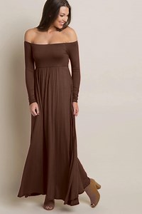 Cinnamon Off-shoulder Maternity Maxi Dress: Long Sleeve Empire Waist Gown - Etsy