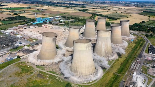 The Controlled Demolition of Eight Giant Cooling Towers at Once Sets a New Guinness World Record