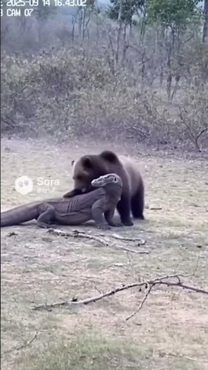 Epic Battle Between Bear and Monitor Lizard!#animalfight #wildlifeshowdown #viralclips #naturebattle