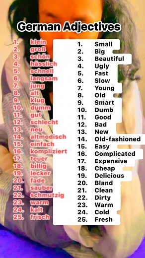 159K views · 609 reactions | Examples of adjectives in German. #learn #germany #english #deutsch #lernen | Learning German with heart | Facebook