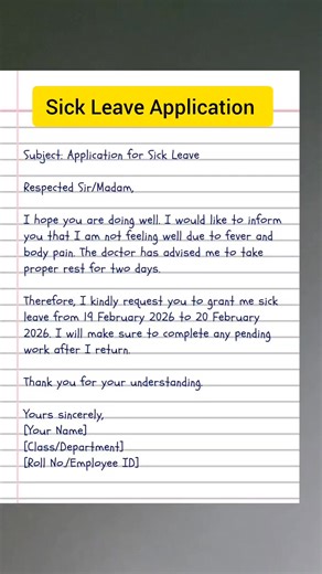Application for Sick Leave Sick leave application #leaveapplication | English Class