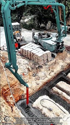 Foundation Concrete Work Tool Using Excavator Mounted Concrete Pump #worktool