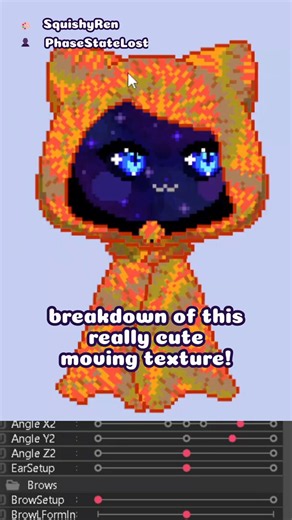 Live2D rigging for animated clothing textures on a pixel chibi!It details how to create a 360-degree spinning tie-dye effect using duplicated circle textures, a rotation deformer, and clipping to the outfitTags: tutorial, animation, clothes, pixel artposted in @live2dtree