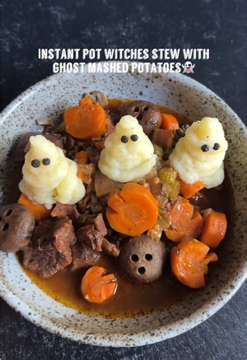 Delicious Instant Pot Witches Stew with Ghost Potatoes