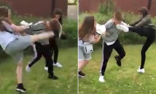 Horrific footage shows two girls beating up young boy