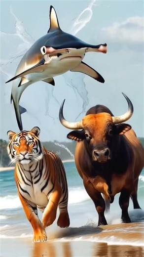 Visual AI on Instagram: "🤯🔥💪 4-in-1: Animal Hybrid Fusions Compilation! Get ready to witness wild and powerful AI transformations: 1. 🐅🦈🐂 Tiger + Hammerhead Shark + Bull 2. 🐎⚡🪼 Horse + Electric Eel + Jellyfish 3. 🦬🦔🦞 Bison + Hedgehog + Lobster 4. 🐎🐸 Horse + Toad Each new form is as unique as it is fascinating. Watch these stunning AI transformation effects! 👀 🤔 Which of these hybrid transformations did you like the most? Author 🎨 – @epic_kor_ai #aiart #hybrid #fusion #animalfusio